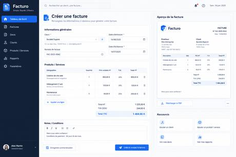 Interface de l'application de facturation Facturo